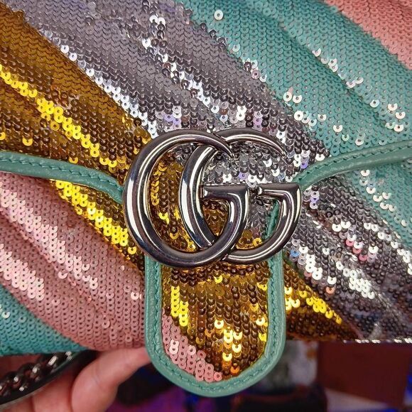 Gucci Marmont Gg Sequin Small Multicolored Rainbow Shoulder Bag w/Dustbag - Picture 5 of 16